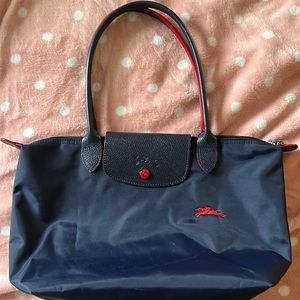 Longchamp tote, good condition, navy and red